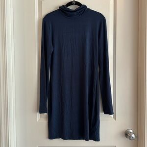 Navy Turtleneck Long-sleeve Dress